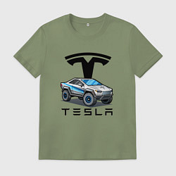 Футболка хлопковая мужская Tesla сybertruck Elon Musk, цвет: авокадо