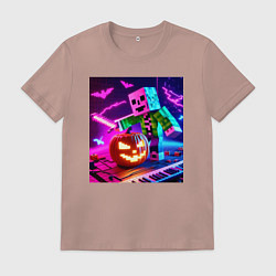 Футболка хлопковая мужская Хэллоуин и Майнкрафт - коллаба, цвет: пыльно-розовый