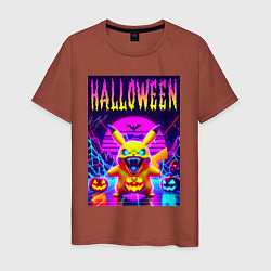 Футболка хлопковая мужская Pikachu - halloween vaporwave, цвет: кирпичный