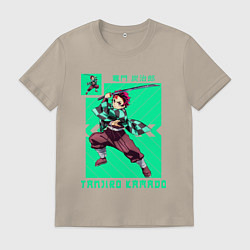 Футболка хлопковая мужская Герой клинок рассекающий демонов, цвет: миндальный