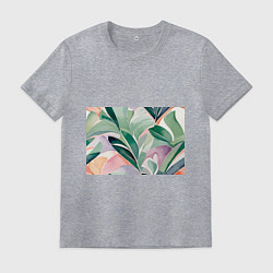 Футболка хлопковая мужская Листья акварель, цвет: меланж