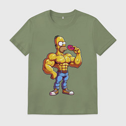 Футболка хлопковая мужская Гомер культурист, цвет: авокадо
