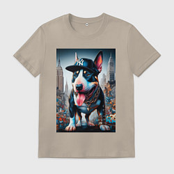 Футболка хлопковая мужская Funny bull terrier in New York - ai art, цвет: миндальный