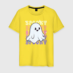 Футболка хлопковая мужская Cute little spooky ghost, цвет: желтый