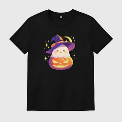 Футболка хлопковая мужская Приведение на тыкве, цвет: черный