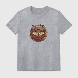Футболка хлопковая мужская Лис в шапке и шарфе, цвет: меланж