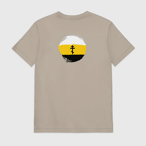 Мужская футболка Мы русские с нами Бог Крест черный на узорном флаг / Миндальный – фото 2