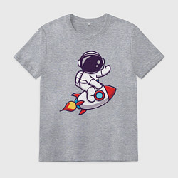 Футболка хлопковая мужская Космонавт летит на ракете, цвет: меланж