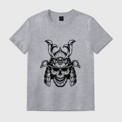 Футболка хлопковая мужская Череп самурая в шлеме, цвет: меланж