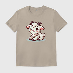 Футболка хлопковая мужская Милый козлик, цвет: миндальный