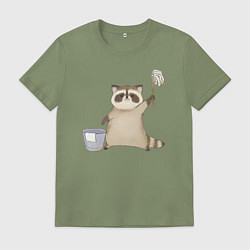 Футболка хлопковая мужская Енот убирается, цвет: авокадо