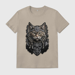 Футболка хлопковая мужская Кот викинг, цвет: миндальный