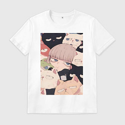 Футболка хлопковая мужская Девушка с котиками, цвет: белый