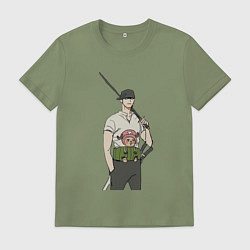 Футболка хлопковая мужская Ван-Пис Зоро Ророноа Чоппер, цвет: авокадо