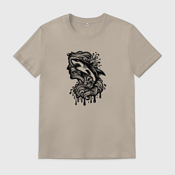 Футболка хлопковая мужская Татуировка с акулой и головой человека, цвет: миндальный