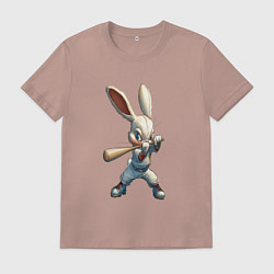 Футболка хлопковая мужская Бейсбольный зайчик, цвет: пыльно-розовый