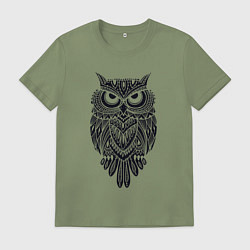 Футболка хлопковая мужская Расписной филин, цвет: авокадо