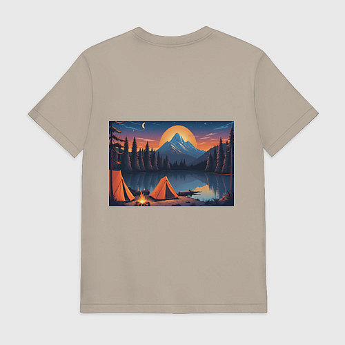 Мужская футболка Палатка на берегу озера / Миндальный – фото 2