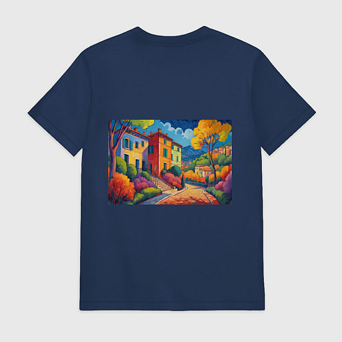 Мужская футболка Живопись яркие домики фовизм / Тёмно-синий – фото 2