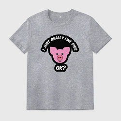 Футболка хлопковая мужская Мне очень нравятся свиньи, цвет: меланж