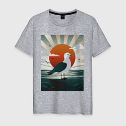 Футболка хлопковая мужская Чайка на берегу, цвет: меланж