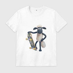 Футболка хлопковая мужская Барашек Шон со скейтом, цвет: белый