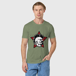 Футболка хлопковая мужская Значок - Владимир Ленин панк, цвет: авокадо — фото 2