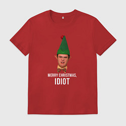 Футболка хлопковая мужская Merry Christmas idiot, цвет: красный