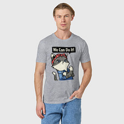 Футболка хлопковая мужская We can do it - cat, цвет: меланж — фото 2