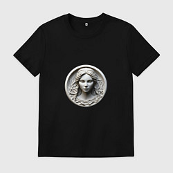 Футболка хлопковая мужская Дева античный портрет знак западного зодиака, цвет: черный