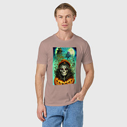 Футболка хлопковая мужская Скелет ведьмы - хэллоуин, цвет: пыльно-розовый — фото 2