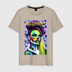 Футболка хлопковая мужская Halloween zombie - magazin cover, цвет: миндальный