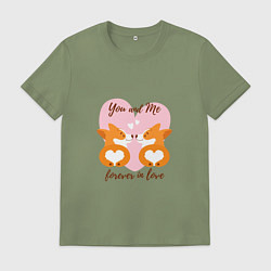 Футболка хлопковая мужская Влюблённые корги, цвет: авокадо
