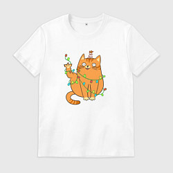 Футболка хлопковая мужская Кот хоба - Новый год, цвет: белый