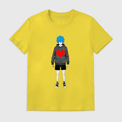 Футболка хлопковая мужская Мальчик аниме с сердцем, цвет: желтый