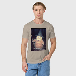 Футболка хлопковая мужская Магический мяв кот-мем колдун, цвет: миндальный — фото 2