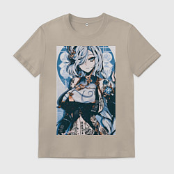 Футболка хлопковая мужская Геншин Шэнь Хэ, цвет: миндальный