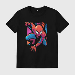 Футболка хлопковая мужская Крутой Человек-паук, цвет: черный