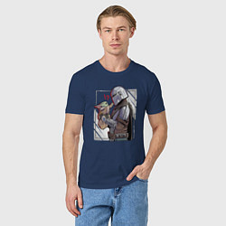 Футболка хлопковая мужская Беби Йода и Мандалорец, цвет: тёмно-синий — фото 2