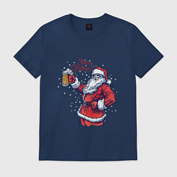 Футболка хлопковая мужская Merry Christmas Santa beer, цвет: тёмно-синий