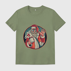 Футболка хлопковая мужская Санта почтальон, цвет: авокадо