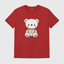Футболка хлопковая мужская Милый белый мишка в свитере, цвет: красный