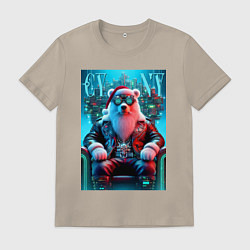 Футболка хлопковая мужская Медведь на кибер троне - нейроарт, цвет: миндальный