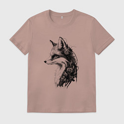 Футболка хлопковая мужская Лис-андроид, цвет: пыльно-розовый