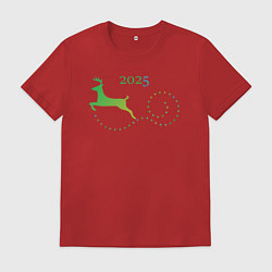 Футболка хлопковая мужская Новогодний олень 2025 года, цвет: красный