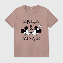 Футболка хлопковая мужская Микки и Минни Маус, цвет: пыльно-розовый