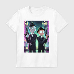 Футболка хлопковая мужская Рик и Морти крутые гангстеры - нейроарт, цвет: белый