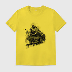 Футболка хлопковая мужская Прибытие паровоза, цвет: желтый