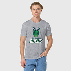 Футболка хлопковая мужская Milwaukee Bucks NBA, цвет: меланж — фото 2