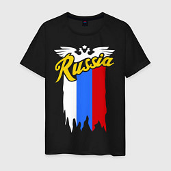 Футболка хлопковая мужская Russia: tricolor, цвет: черный